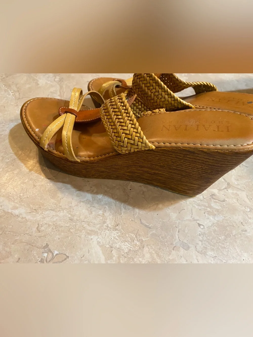 Italina Yellow Tan Braided Slide Sandals